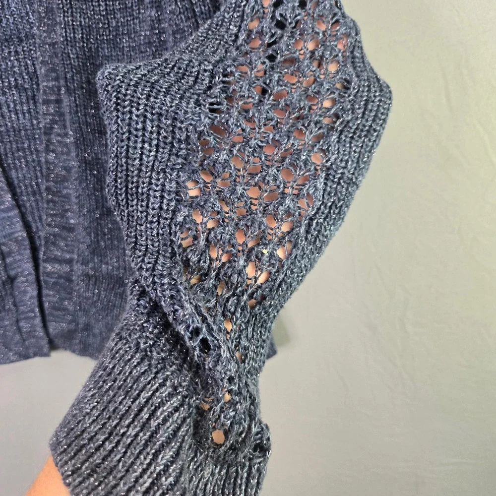 The Children's Place Cardigan Girls XXL 16 Navy Blue Sparkle Crochet 3669